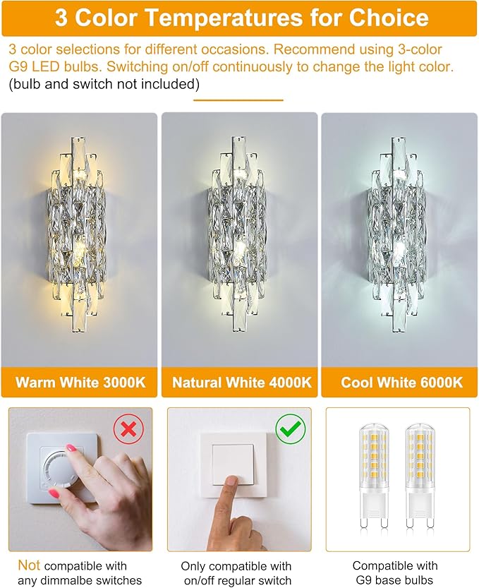 Modern Chrome Crystal Wall Sconce Light Fixtures, Wall Mount Lamps for Bedroom Living Room Bathroom Vanity Mirror-Ruum Studio Home