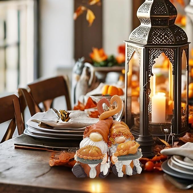 Fall Gnome Decor, Resin Thanksgiving Gnomes for Fall Decoration Indoor Home, Small Autumn Gnome Figurines with Pumpkin Pie and Turkey for Autumn Harvest-Ruum Studio Home