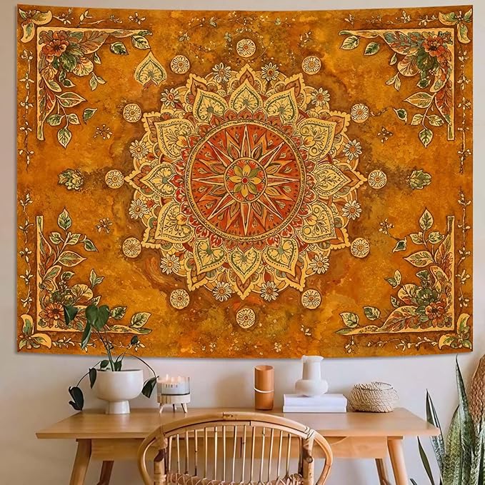 Lunerfex Floral Mandala Tapestry Boho Tapestry for Bedroom Brown Tapestries Wall Hanging Living Room Wall Art and Home Decor 70x90-Ruum Studio Home