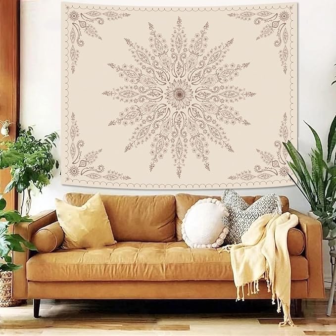 Fowocu Boho Floral Mandala Tapestry for Bedroom Aesthetic Bohemian Flower Wall Tapestry Beige Hippie Indian Small Tapestries Wall Hanging for Living Room Dorm Decor 60 x 44 Inch-Ruum Studio Home
