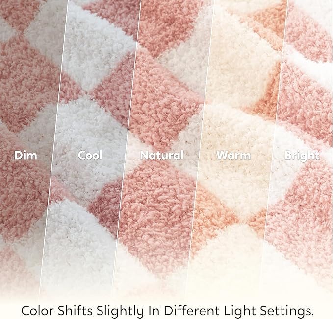 Joiedomi Throw Blanket for Couch, Pink White Checkered Knitted Blankets Gifts for Women Mom Girls, Cozy Cute Soft Throw Home Room Decor Aesthetic Women Mothers Birthday Gifts 50x70 Inches-Ruum Studio Home