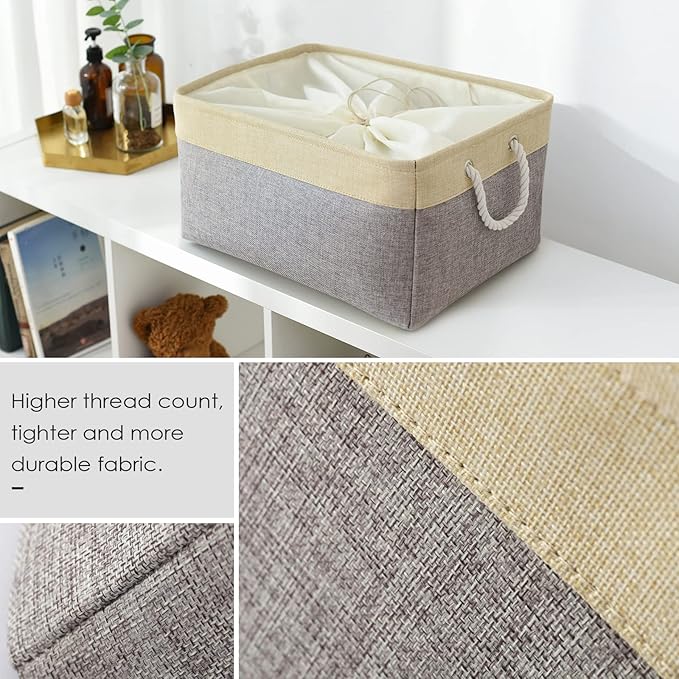 TheWarmHome Storage Bins Baskets for Organizing - Extra Jumbo 3 Pack 20.5Lx15.7Wx13.8H Sturdy Fabric Storage Basket for Shelves, Decorative Foldable Closet Nursery Toy (Gold&Grey)-Ruum Studio Home