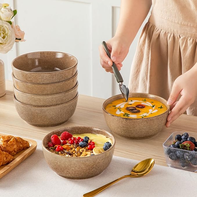 vancasso ANYA 18 Pieces Plates and Bowls Set, Caramel Dinnerware Sets, Reactive Glaze Dishes Set for 6, Ceramic Dishware Sets Kitchen Dinner Set, Microwave & Dishwasher Safe-Ruum Studio Home