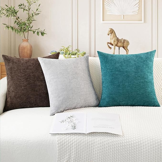 CaliTime Throw Pillow Covers Decorative 16 X 16 Inches Pack of 2 Cozy Chenille Cushion Cases for Couch Sofa Bed Living Room Home Teal-Ruum Studio Home