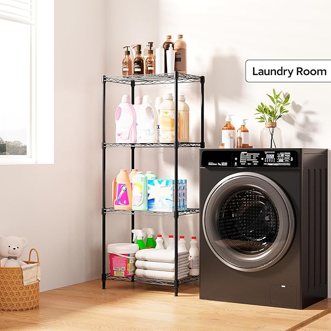 4 Tiers Shelf Metal Storage Shelves Wire Rack Closet Organizers with Wheel for Garage Kitchen Bathroom Laundry Black 11.8" D x 17.7" W x 41.9" H-Ruum Studio Home