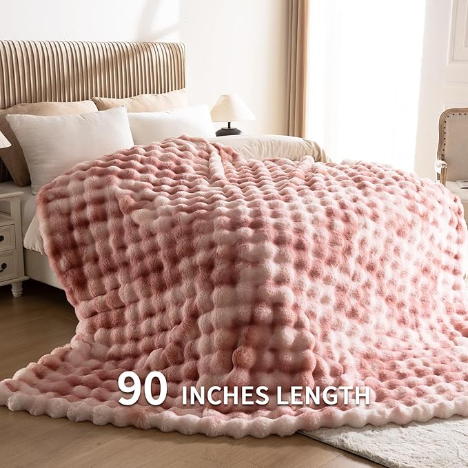 Cozy Faux Fur Throw Blanket for Couch-Warm Fuzzy Throw Blanket, Soft Plush Thick Bubble Blankets for Bedroom and Living Room, Furry Luxury Blanket, 90 x 108, Tie-Dye Pink-Ruum Studio Home