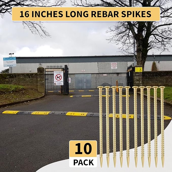 16 Inch Rebar Stakes 1/2 Inch Diameter Galvanized Steel Ground Anchors Heavy Duty Anchoring Spikes for Speed Bump, Parking Curb and Tent (10 Pack)-Ruum Studio Home