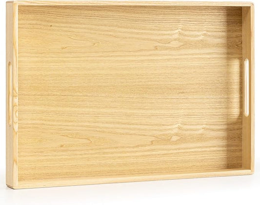 Axeman Wooden Serving Tray with Wood Handles|Ottoman Tray for Breakfast, Bed, Couch|17x12in Ash Wood Coffee Table Trays|Food Drinks Decorative Storage Boards for Ottoman Kitchen, Natural-Ruum Studio Home