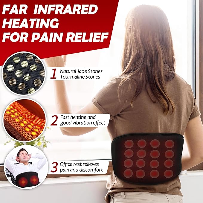 UTK Vibrating Far Infrared Heating Pad for Back Pain Relief, Hot to 159℉, Lower Back Massager Gift for Women Men, FSA-HSA Eligible, 3 Vibration, 16 Timers Auto-Off, 20 Jades, 35-55" Adjustable Size-Ruum Studio Home