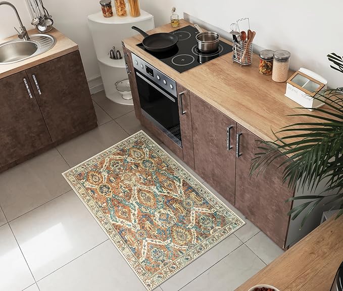 Keen Home Design 2x3 Rug - Machine Washable Entry Rug with Non-Slip Backing, Ideal for Enteryway, Kitchen, Bathroom, Laundry Room - Vintage, Easy Clean, Durable, Low Pile Rug - (2' x 3')-Ruum Studio Home