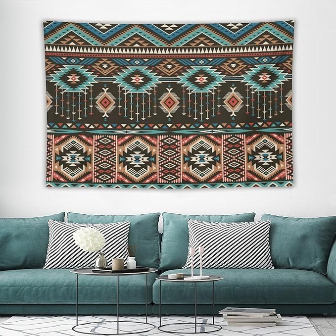 HZOHNAGO Aztec Tapestry Turquoise Blue and Brown and Native American Tribal Pattern Printed Wall Tapestry Wall Hanging for Bedroom Living Room Dorm 90" W x 60" H-Ruum Studio Home