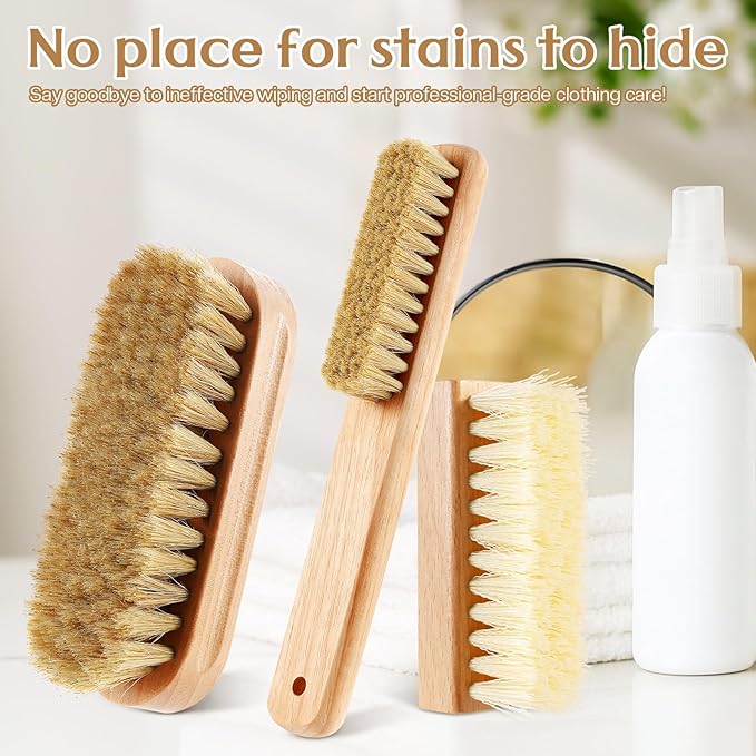 3 Pcs Wood Laundry Stain Brush Stain Remover Brushes with Boar Bristle Small Stain Brush for Clothes for Scrubbing Stains from Furniture Fabric Leather(3 Pcs F)-Ruum Studio Home