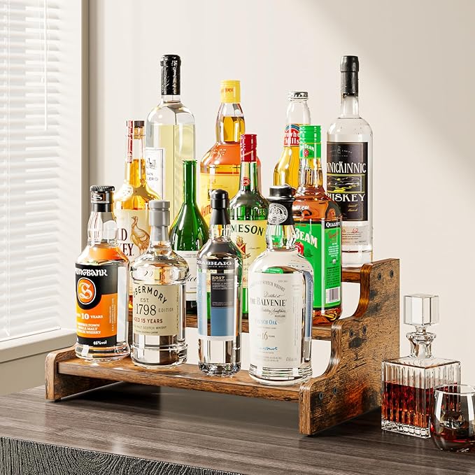 KLM 3-Tier Spice Rack, 13.8 Inch Wood Step Shelf Countertop Spice Storage Holder, Kitchen Pantry Cabinet Organizer Cupboard for Spice Bottles, Jars, Seasonings, Baking Supplies,Bathroom Organizer-Ruum Studio Home