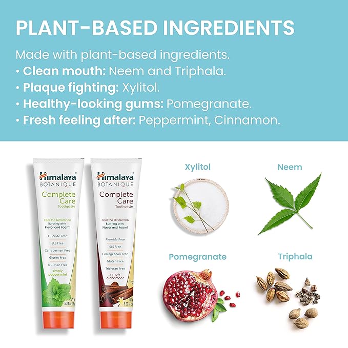 Himalaya Botanique Complete Care Toothpaste, Herbal, Variety Pack, Peppermint and Cinnamon Flavor, Fights Plaque, Freshens Breath, Fluoride Free, No Artificial Flavors, SLS Free, Cruelty Free, 5.29 Oz-Ruum Studio Home