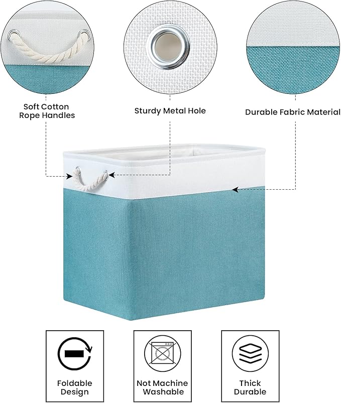 Bidtakay Storage Baskets Extra Large 17x12x15 In Teal Blue Nursery Toy Baskets Fabric Long Shelf Baskets for Organizing Set of 2 Linen Closet Bins for Shelves Decorative Blanket Basket Living Room-Ruum Studio Home