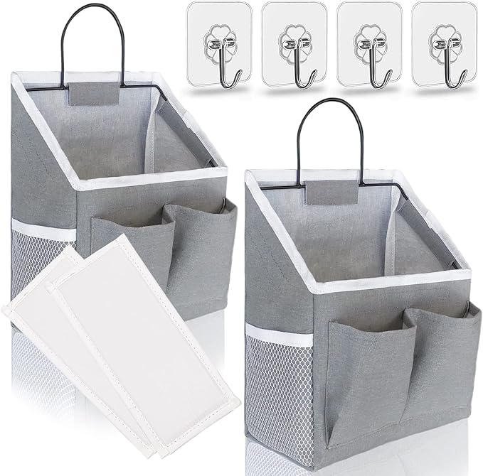 2pcs Small Wall Hanging Baskets for Organizing, Wall Hanging Storage Bag as Over the Door Organizer, Wall File Organizer, Rv Storage and Organization. For Bedroom, Office, Camper (Gray)-Ruum Studio Home