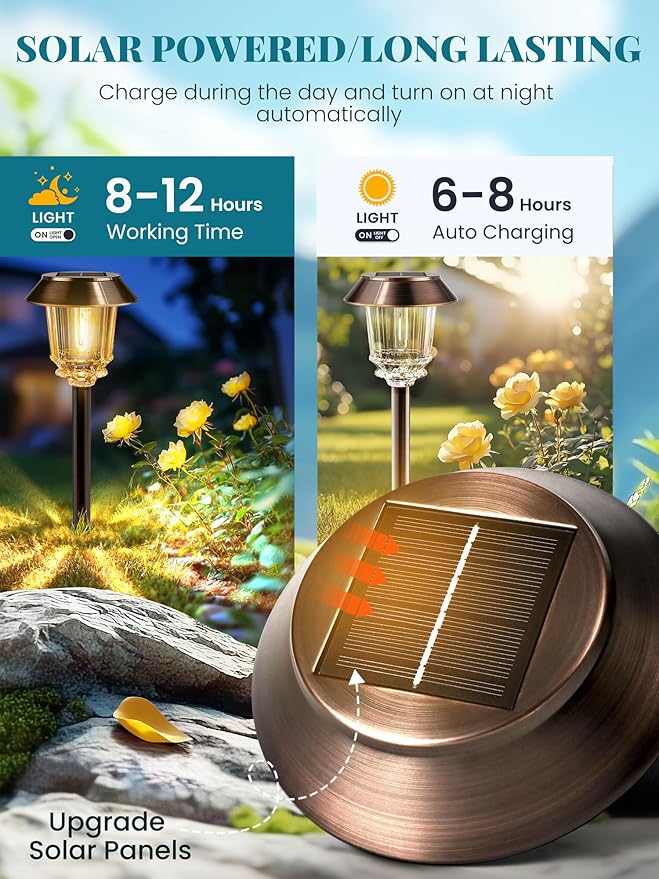 Solar Lights Outdoor Waterproof,4 Pack Bronze Pathway Lights with 10-40 LM Dimmable Glass and Metal, Solar Powered Garden Fall Decor for Yard,Patio,Pathway,Driveway(Warm White)-Ruum Studio Home