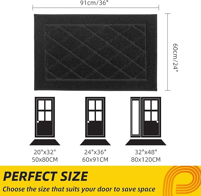 JSEI Dirt Trapper Door Mat 24"x36", Non-Slip Washable Entryway Mats, Dog Door Mat, Stain Resistant and Absorbent Floor Mats, Low Profile Welcome Mat for Front Back Door, Black-Ruum Studio Home