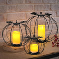 Halloween Metal Pumpkin Candle Holder, 3 Pcs Light up Black Pumpkin Lantern with LED Flickering Yellow Candle Lights Build in Timer for Thanksgiving Halloween Harvest Fall Home Decor-Ruum Studio Home