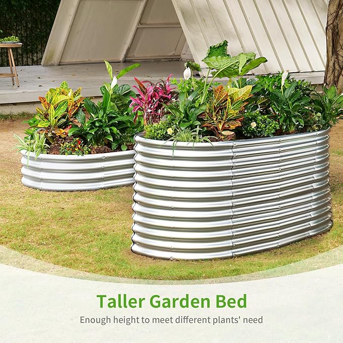 Land Guard 6x3x3ft Oval Galvanized Raised Garden Beds, Large-Capacity Metal Planter Box Outdoor, Durable Deep Raised Garden Bed 3ft Tall, Raised Beds for Gardening Vegetables, Classic Silver-Ruum Studio Home