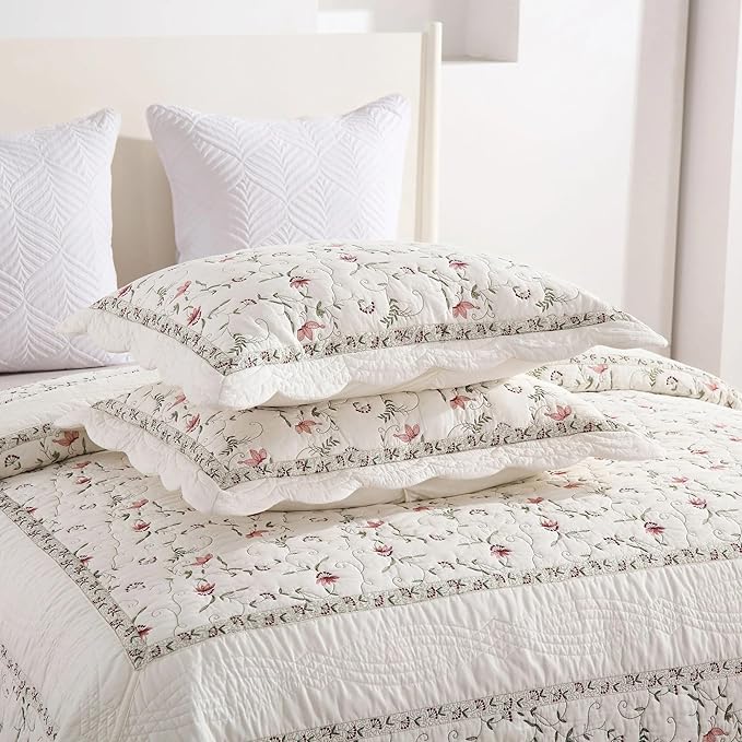 MarCielo 3-Piece 100% Cotton Oversized Bedspread Lightweight Quilt Coverlet Embroidery Farmhouse Bedding Set (TC Soft White,Oversized Queen (100"x106"))-Ruum Studio Home