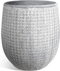 Worth Garden Large Grey Round Planter – 14.5" Dia x 17.5" H Lightweight Magnesium Oxide Cement Plant Pot with Texture – Raised Pattern Concrete Look – Drainage Hole – Indoor & Outdoor Use-Ruum Studio Home