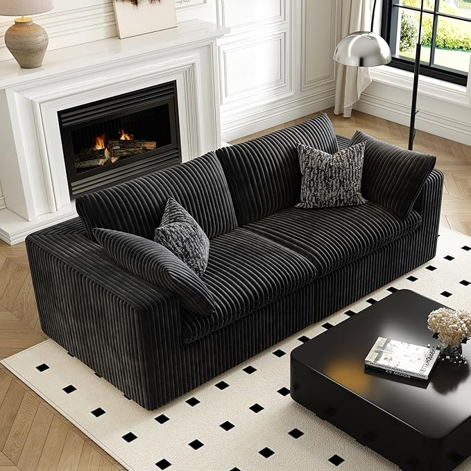 LoveSeat Cloud Couch Modular Sectional Sofa for Living Room,Modern Sofa with Deep Seat，2 Seater Boneless Couch,Comfy Upholstered Corduroy Couches for Apartment, Studio, Office,Bedroom，Black-Ruum Studio Home
