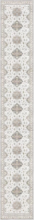 Washable 3x20 Runner Rug - Area Rugs Neutral Vintage Distressed Floral Farmhouse Boho Large Soft Floor Rug Indoor Carpet for Hallway Entryway Home - Blue Brown-Ruum Studio Home