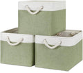 Bidtakay Large Fabric Baskets for Organizing [3-pack] Closet Organizers and Storage Baskets for Gifts Empty Foldable Nursery Baskets for Toy Storage 15 X 11 X 9.5 Inches (White&green)-Ruum Studio Home