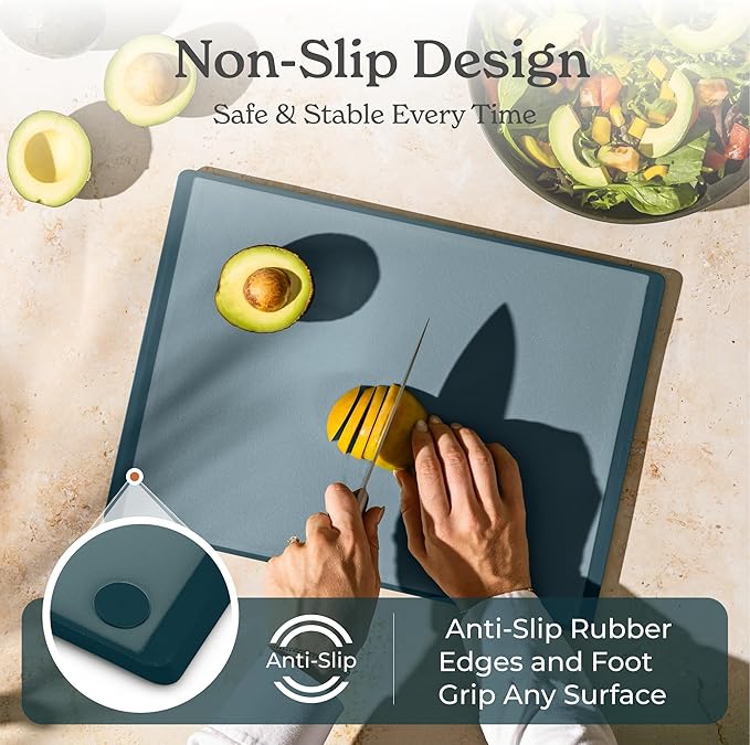 SMIRLY Plastic Cutting Board Set with Holder 4 Pieces, Non-Slip Dishwasher Safe Chopping Boards for Kitchen, Blue-Ruum Studio Home