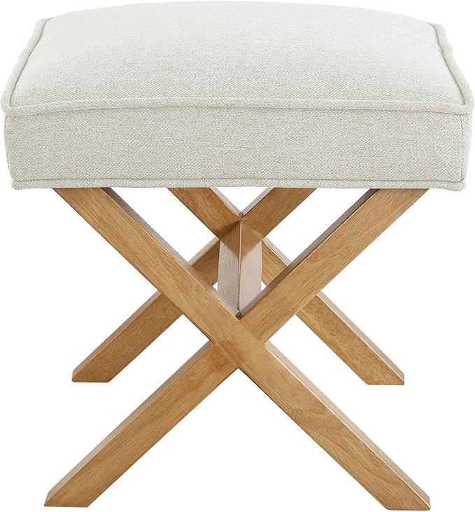 Amazon Basics Small Ottoman Foot Rest, Mid-Century Modern X Square Polyester Foot Stool, Linen, Ivory White, 18"D x 19.8"W x 18.3"H (Previously Rivet Brand)-Ruum Studio Home