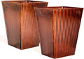 18in Vintage Handmade Metal Vertical Lines Copper Tapered Planters Set of 2, Galvanized Steel Planter Box with Drainage Hole for Indoor/Outdoor/Porch/Garden-Ruum Studio Home