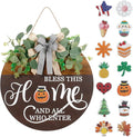 Interchangeable Seasonal Welcome Sign for Front Door, Rustic Round Wood Wreath Wall Hanging Decorations, for Spring Summer Fall Winter All Holiday Halloween Christmas Farmhouse Outdoor Home Decor-Ruum Studio Home