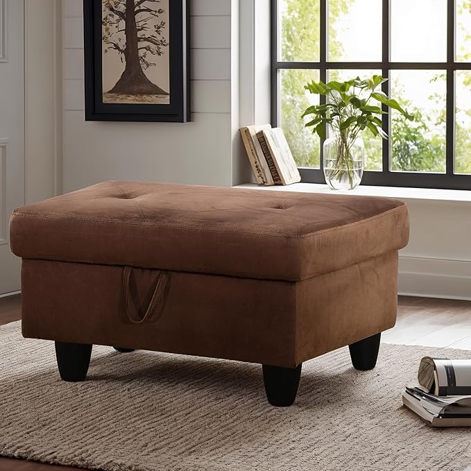 Ottoman Rectangular Storage Ottoman Bench, Flannel Footrest Stool Footstool with Lid for Living Room, Bedroom, Entryway, Chocolate, 28.5"x19"x17.5"-Ruum Studio Home