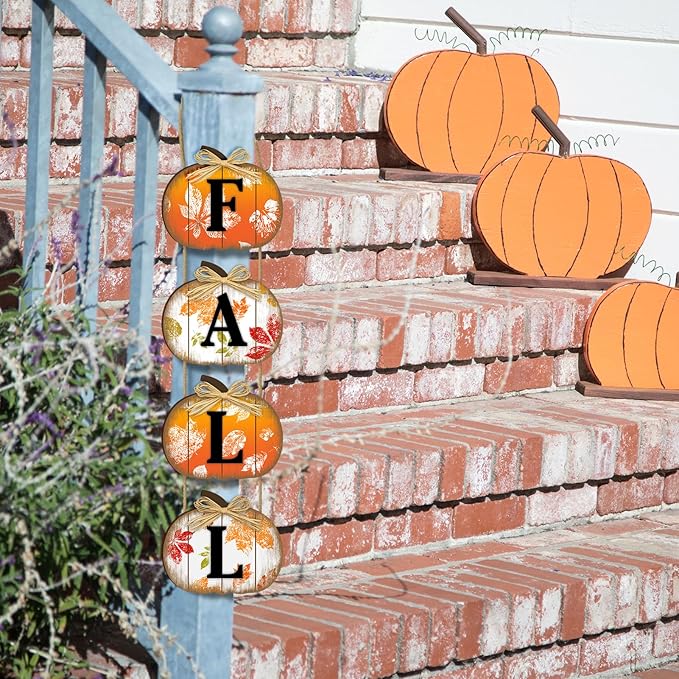 Fall Decorations for Home, Fall Pumpkin Door Sign for Front Door Decor, Autumn Maple Leaf Pumpkin Decorations Wooden Hanging Signs for Home Wall Porch Outdoor Party-Ruum Studio Home