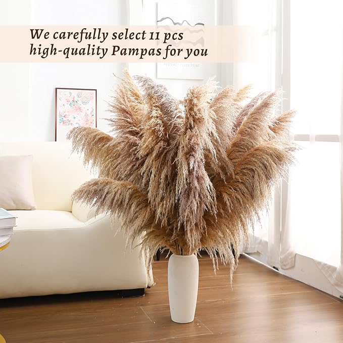 46" inch 11 Stems Natural Pampas Grass Tall Decor,Pompas Grass,Large Borwn Tall Pampas Grass for Floor Vase,Wedding Decorations,Party,Boho Home Decor,and Creating a Boho Ambiance-Ruum Studio Home