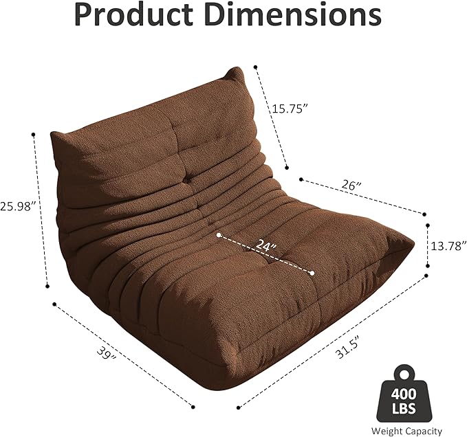 Bean Bag Chair, Oversized Bean Bag Chair for Living Room, Fireside Chair for Adults with Memory Foam Filled, Big Accent Sofa Lounge Floor Sofa for Gaming, Reading, Relax, No Assembly Required(Coffee)-Ruum Studio Home
