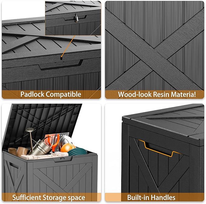 38 Gallon Outdoor Deck Box,Storage Lockable Waterproof Patio Furniture,Garden Tools,Cushions,Pool Accessories Outside Storage Resin Box(BlackX)-Ruum Studio Home