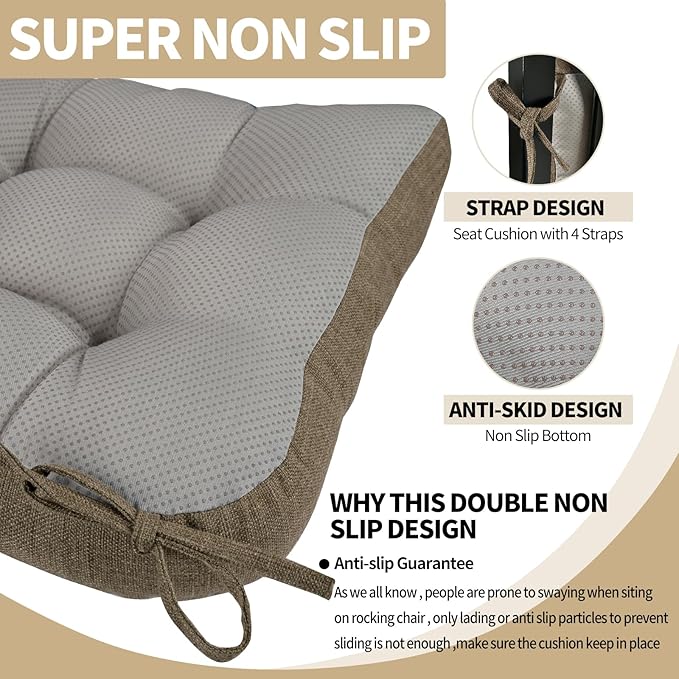 BUYUE Chair Cushion Set for Rocking Chair, Back Pillow & Seat Cushion with Ties, Original Woven Fabric Non-Slip Chair Pads for Elderly Sitting, Brown-Ruum Studio Home