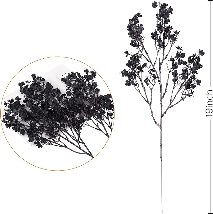 Sggvecsy 15 Pcs Babys Breath Artificial Flowers Gypsophila Bouquets Bulk Real Touch Fake Silk Flowers for Home Halloween Wedding DIY Floral Arrangement Table Centerpiece Festival Decoration (Black)-Ruum Studio Home