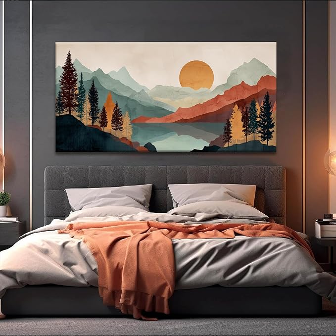 Tsomzxng Mountain Abstract Boho Wall Art For Living Room Modern Canvas Art Wall Decor Colorful Wall Art Bedroom Office Abstract Wall Decor Mountain Forest Landscapes Painting Wall Pictures 24×48 In-Ruum Studio Home