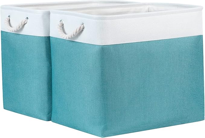 Bidtakay Storage Baskets Extra Large 17x12x15 In Teal Blue Nursery Toy Baskets Fabric Long Shelf Baskets for Organizing Set of 2 Linen Closet Bins for Shelves Decorative Blanket Basket Living Room-Ruum Studio Home