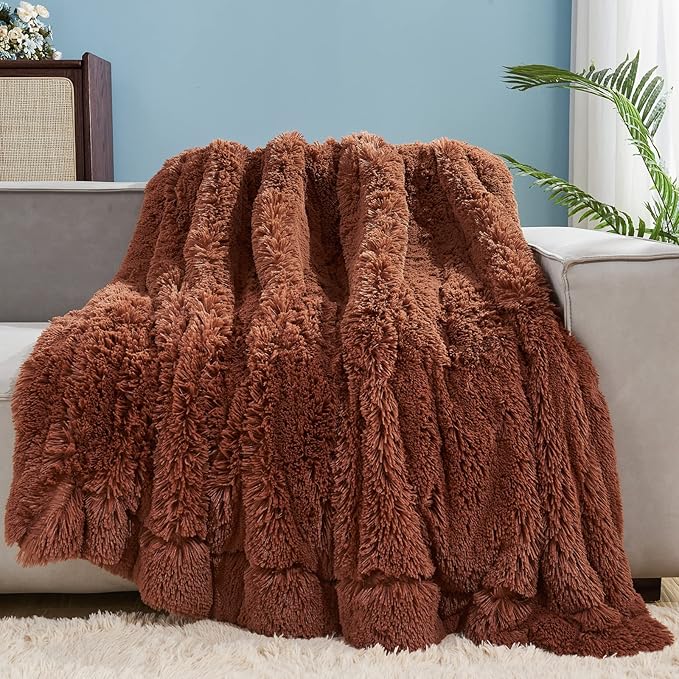 GONAAP Fuzzy Faux Fur Throw Blanket Coffee Super Soft Cozy Plush Fuzzy Shaggy Blanket for Couch Sofa Bed (Coffee, Throw(50"x60"))-Ruum Studio Home