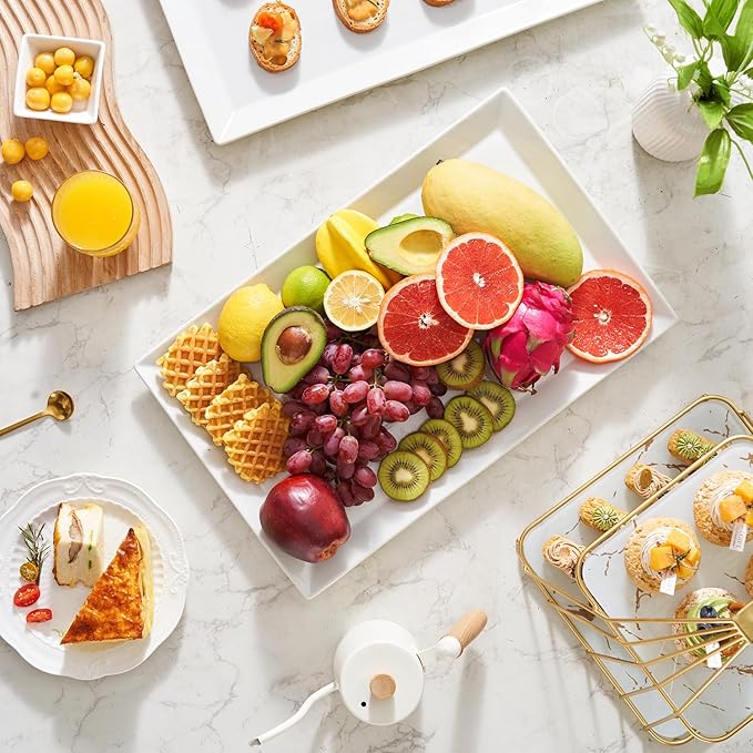 MIECOO Large Serving Platter, 18.5" x 11.5" White Serving Tray, Rectangular Porcelain Plate for Party, Wedding, Birthday, Entertaining, Food, Appetizer, Fruit, Sushi, Dessert-Ruum Studio Home