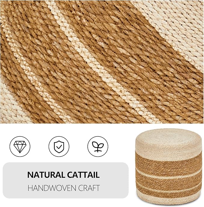 Wimarsbon 18'' Ottoman Pouf, Natural Braided Poof, Rustic Handweave Lounge Pouffe, Boho Footrest Stool for Bedroom, Accent Table or Seat for Living Room-Ruum Studio Home