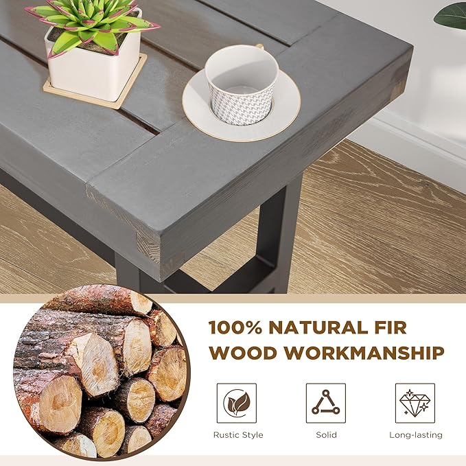 AVAWING Outdoor Wood Benches Set of 2, 63" Patio Wooden Picnic Bench for 6 Persons, Rectangular Bench for Porch, Balcony and Deck,Grey-Ruum Studio Home