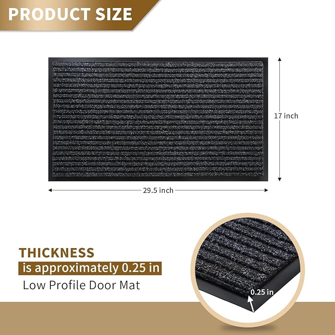 Yimobra Front Door Mat Outdoor Indoor Entrance, 100% Waterproof All-Season All Weather Doormat, Welcome Matt Outside Entry, Non Slip, Low Profile, Heavy Duty Patio Porch Floor Mat,29.5 x 17,Black Grey-Ruum Studio Home