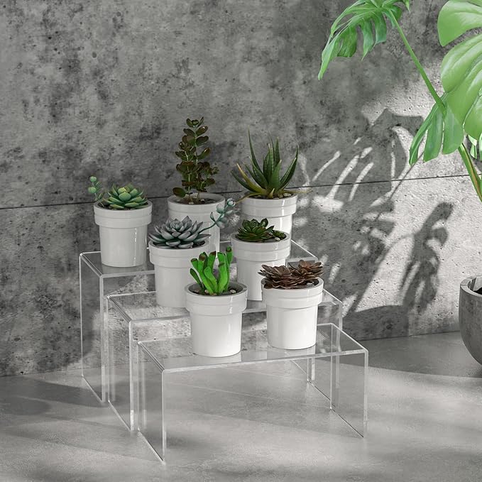 Acrylic Display Risers 6pcs, Clear Rectangular Display Organizer Stands, Acrylic Display for Funko Pop Figure, Desserts, Cupcake, Toys, Collectibles, Merchandises - 7.5''x8''x8.5''x9''x9.5''x10''-Ruum Studio Home