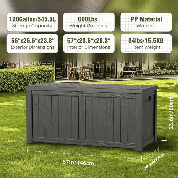 DRATO 120 Gallon Large Deck Box, Outdoor Storage Box for Patio Furniture, Patio Cushions, Gardening Tools, Pool Supplies,660lbs Weight Capacity,Waterproof Resin Storage Boxes-Ruum Studio Home