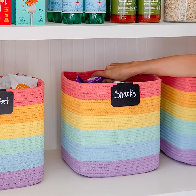 NaturalCozy Storage Cubes 11 Inch Cotton Rope Woven Baskets for Organizing, 3-Pack | Cube Storage Bin | Square Storage Baskets for Shelves Organizer, Classroom, Kids Toy Bins, Closet, Baby Nursery-Ruum Studio Home